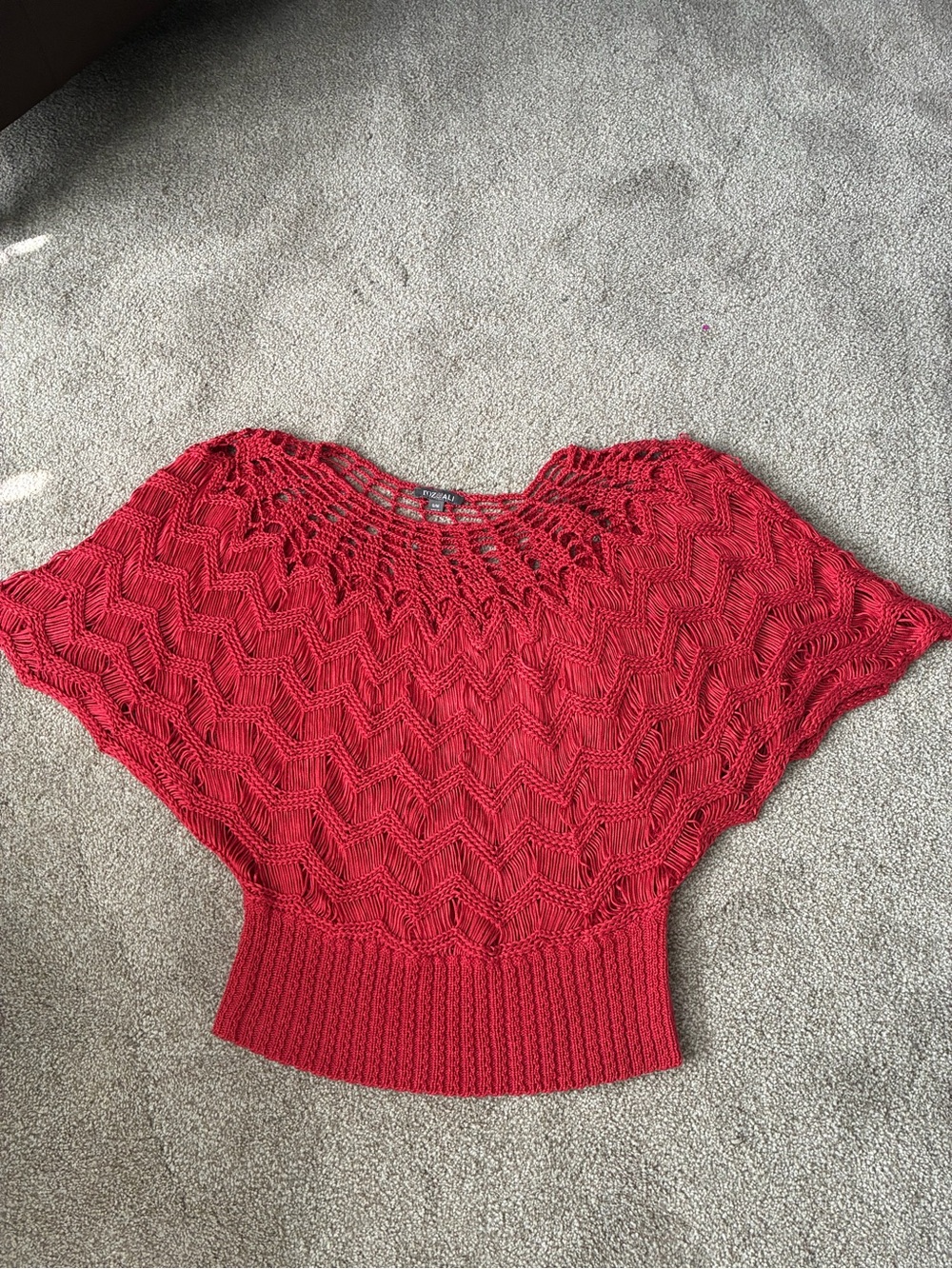 Roz & Ali Deep Coral Crochet Scoop Neck Sweater